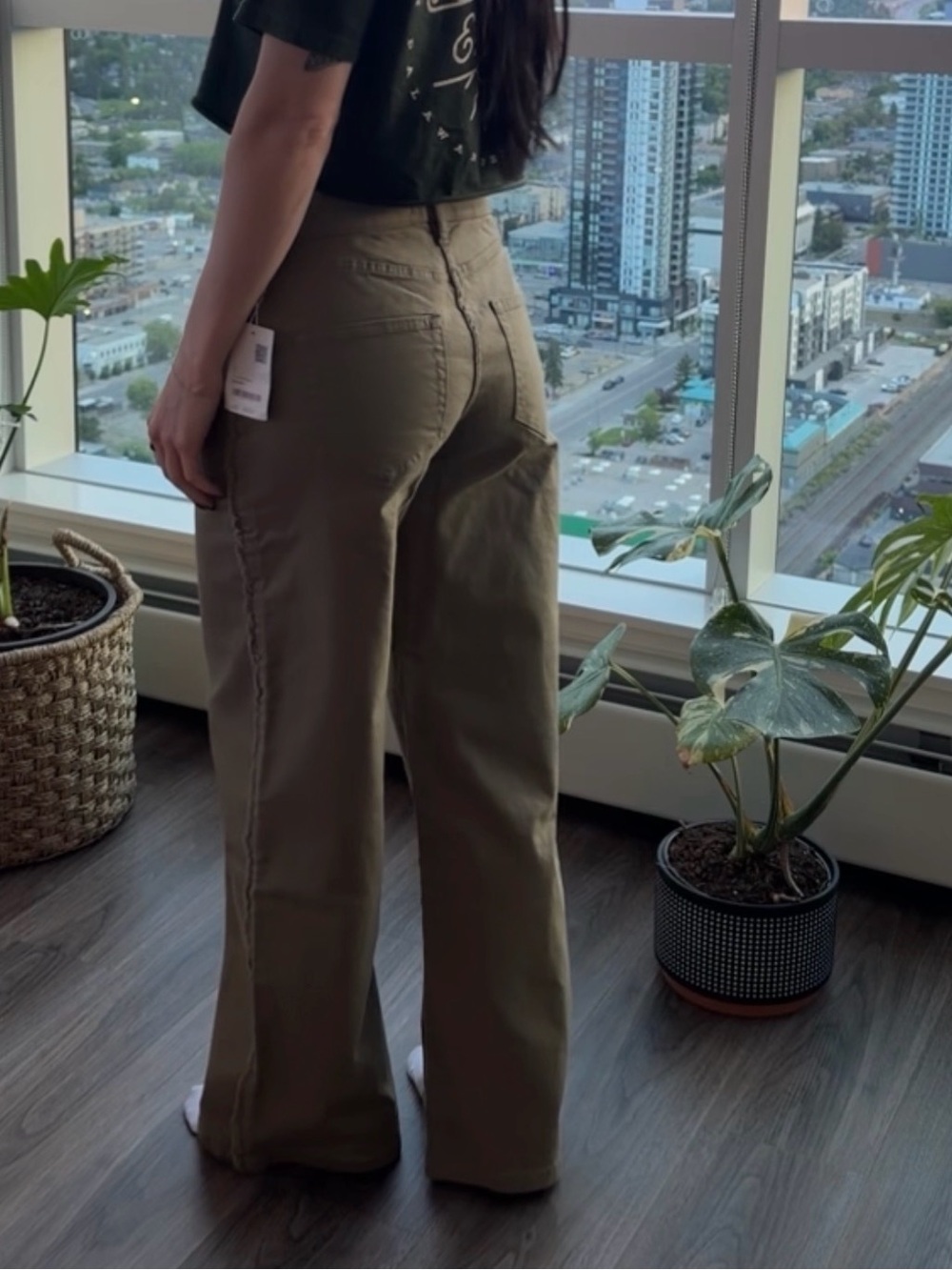 OAK + FORT Olive High-Rise Wide-Leg Jeans